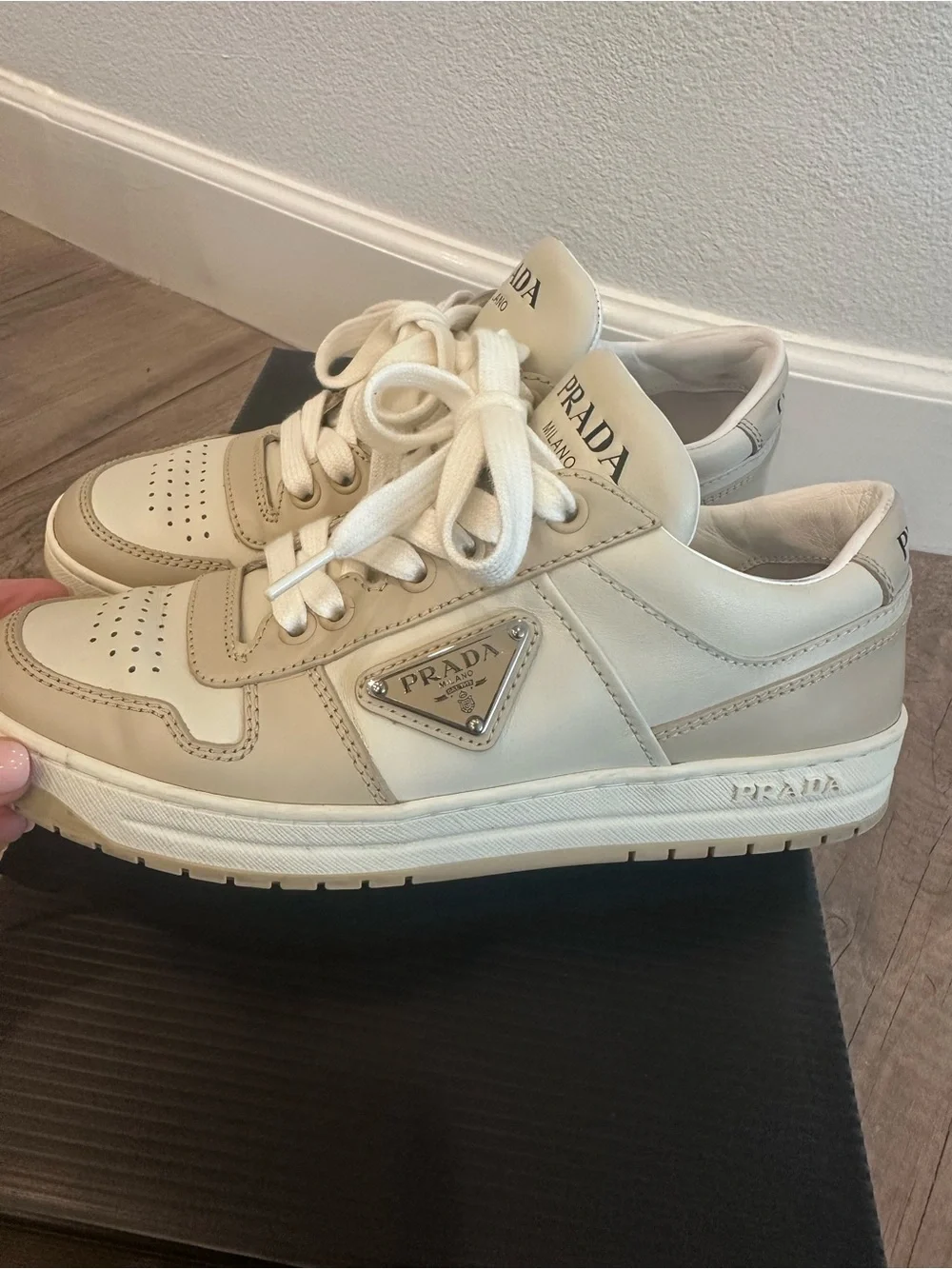 Prada Women’s Off-White Leather Low-Top Sneakers